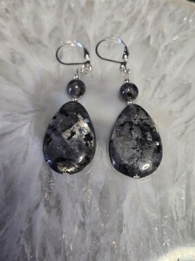 Teardrop Larvikite Dangle Earrings